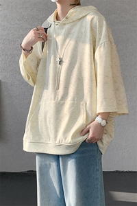 现货 DX10116-特批42 控78 七分袖痞帅链条设计连帽短袖T恤大码男图片