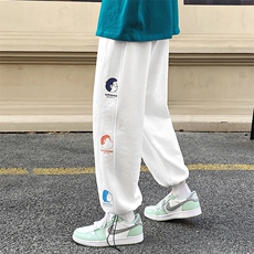 2023春季新款卡通印花阔腿简约百搭运动裤男女款Z102A-K2108-P45，男装休闲裤，星座211-1