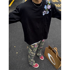 网图有货情侣重工刺绣过肩花丛长袖休闲百搭纯棉T恤男女A950-P45，男装T恤，星座1505