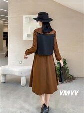 现货秋装新款连衣裙两件套皮衣马甲，女装连衣裙，依美依缘