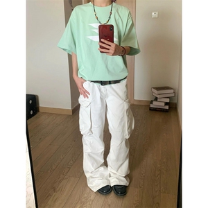 【有货】白色工装裤男美式复古hiphop裤子高街阔腿BGK01LL-特P52图片