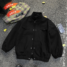 美式短款毛呢大衣男秋冬复古cleanfit潮牌工装外套加棉加厚飞行服，男装棉衣，电商B241