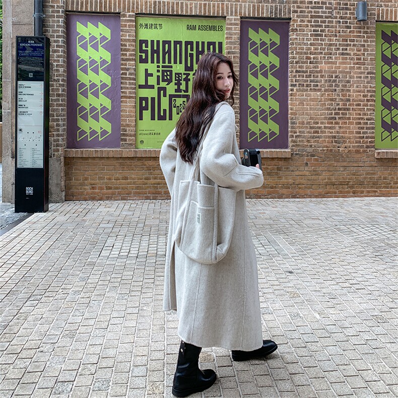 英伦风白色中长款双面呢风衣外套女秋冬新款超火好看休闲呢子大衣,女装羊绒大衣,2D012