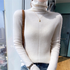 秋冬季新款舒适时尚百搭一线抽条中缝堆领羊毛衫，女装羊毛衫，美轩羊绒