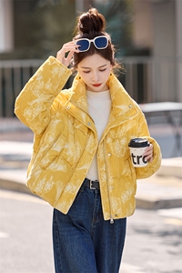 现货时尚面包服立领羽绒服女2025冬季新款宽松洋气短款白鸭绒外套图片