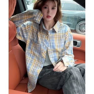 轻奢纯棉格子衬衫女内搭叠穿宽松休闲显瘦长袖衬衣外穿 C7763图片
