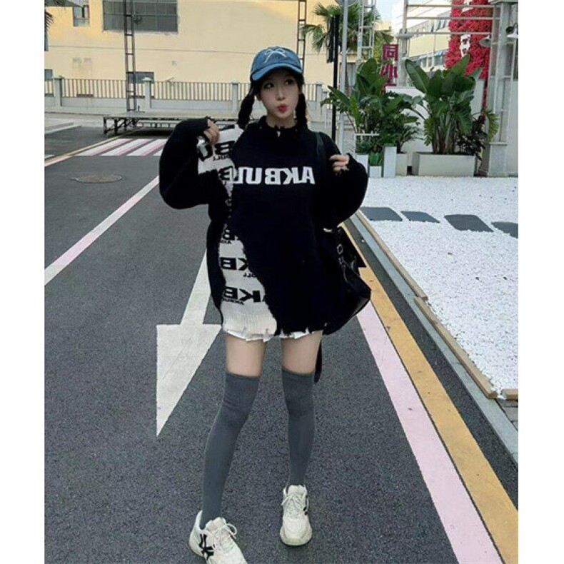 美式复古磨破拼接毛衣男女款设计感圆领宽松休闲针织衫MY284,男装针织衫/毛衣,星座1116A（原606A-3）