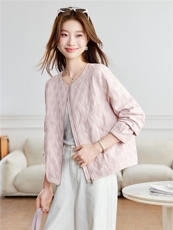 2026年春季宽松圆领菱形格轻薄刺绣棒球服短外套上衣，女装短外套，简韵佳