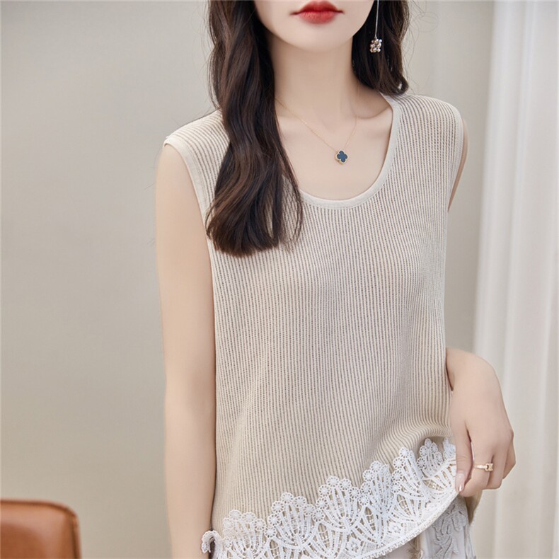 时尚修身显瘦钩花背心吊带女夏季新款无袖针织衫内搭打底上衣,女装背心吊带,暖姿羊绒