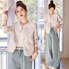 新中式刺绣外套女妈妈装2025年春季新款复古休闲气质优雅短款上衣，女装短外套，润尚靓点