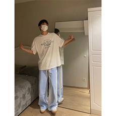 DM95-P55牛仔裤男女褶皱阔腿裤洗水长裤垂感直筒拖地裤-网图现货，男装牛仔裤，星座603-2