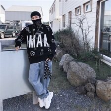 潮牌满印宇宙太空外星人情侣高领宽松毛衣潮流针织衫T010-P75，男装针织衫/毛衣，星座1501