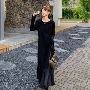 黑色高级感蕾丝拼接连衣裙女2025夏新款法式赫本风气质显瘦鱼尾裙图片