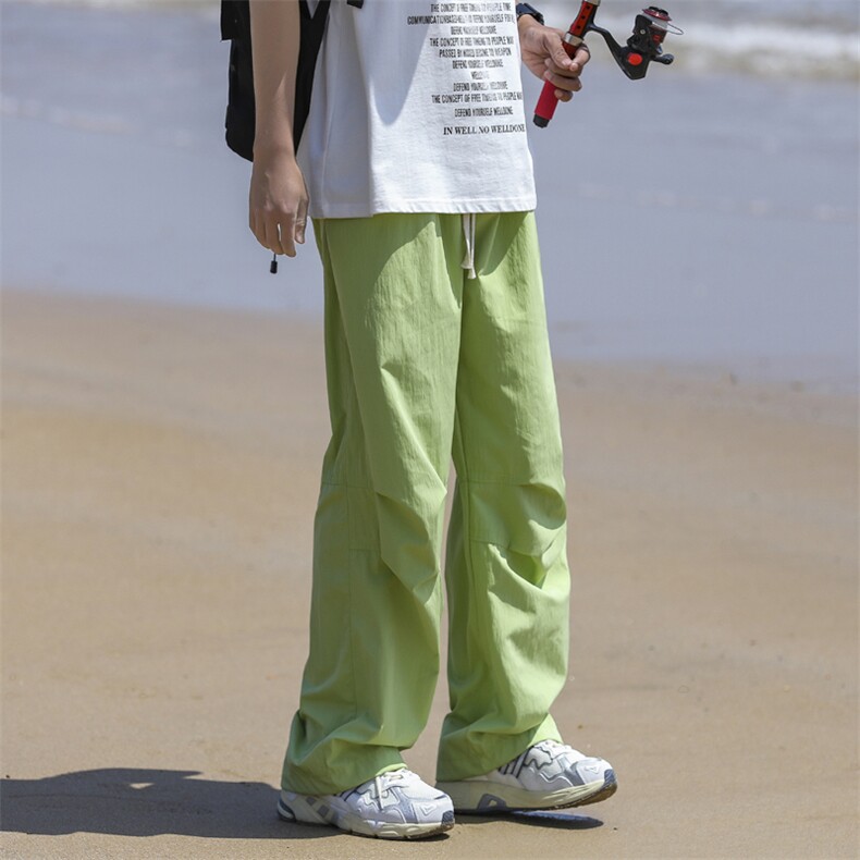 夏季新款户外露营工装裤男款宽松薄款褶皱速干冰丝直筒休闲裤,男装休闲裤,星座410-7