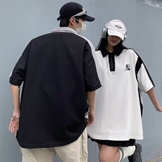男士短袖t恤男2025新款美式高街情侣半袖体恤上衣男款翻领polo衫，男装T恤，星座506A
