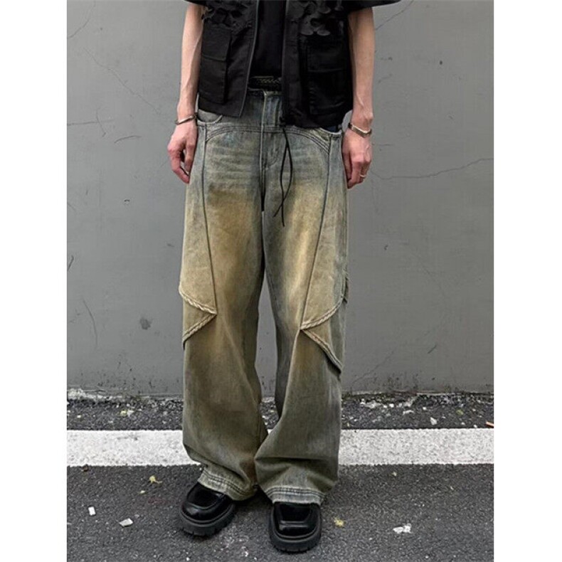 设计感休闲裤男春秋季复古欧美裤子直筒阔腿牛仔裤NY215,男装休闲裤,星座1116A（原606A-3）