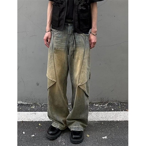设计感休闲裤男春秋季复古欧美裤子直筒阔腿牛仔裤 NY215图片