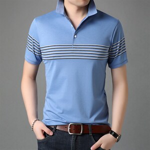 短袖t恤男条纹男士短袖T恤polo 衫男翻领2023夏季薄款潮流休闲图片