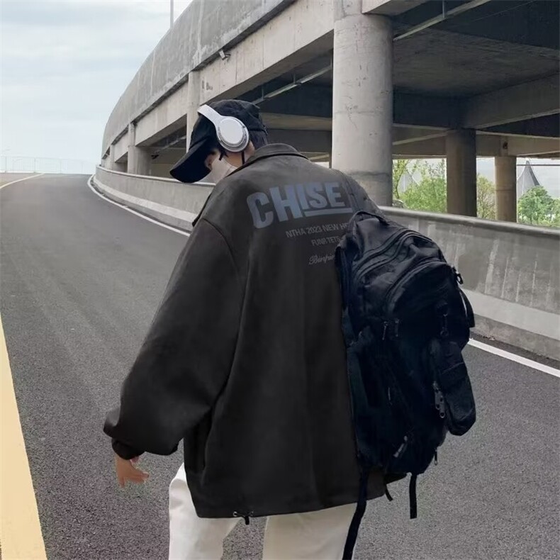麂皮绒美式复古外套男春秋潮流潮牌痞帅夹克日系高街上衣图片