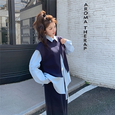 松弛感卫衣套装裙女2025春季新款韩版学院风减龄衬衫半身裙三件套，女装套装/套裙，诺蝶