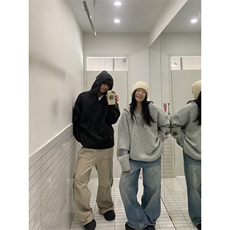 美式连帽针织衫外套男秋季潮牌花灰色情侣毛衣高街慵懒风百搭上衣，男装针织衫/毛衣，星座516A