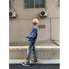 【有货】毛边破坏格子衬衫男长袖高级感拉链衬衣外套2503HH-特P45，男装衬衫，星座1007（原301D）