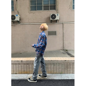 【有货】毛边破坏格子衬衫男长袖高级感拉链衬衣外套2503HH-特P45图片