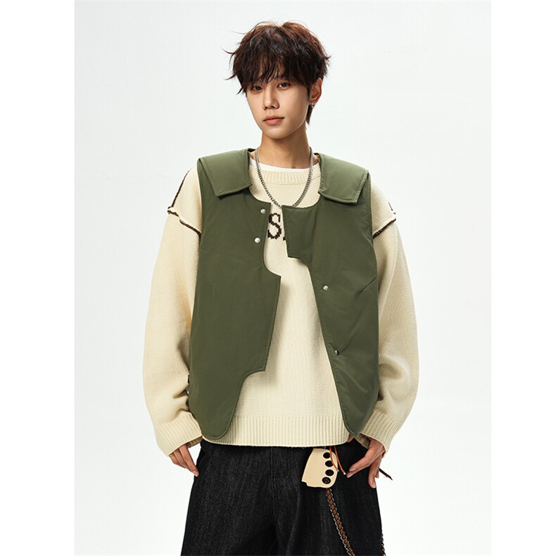 抗寒潮流复古宽松加棉保暖简约魔术贴外搭马甲外套男M24999-特P70，男装棉衣，电商A001-1