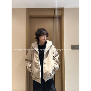 现货高品质美式高街冬季重磅座山雕大毛毛领pu皮棉衣男女加厚外套图片