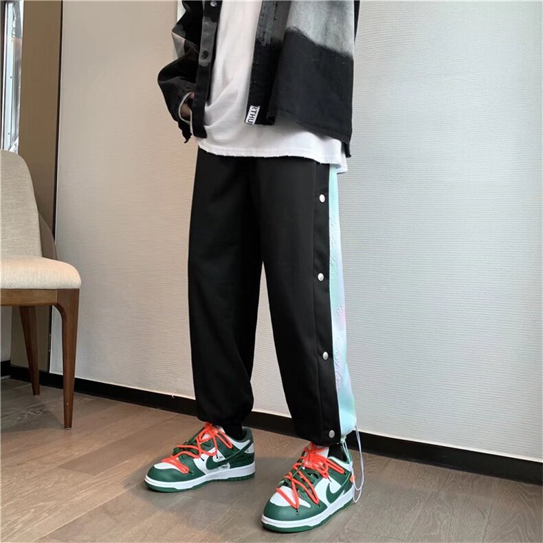 排扣裤子男春秋季高街抽绳束脚运动裤直筒宽松休闲长裤K3016-P35,男装休闲裤,星座1008