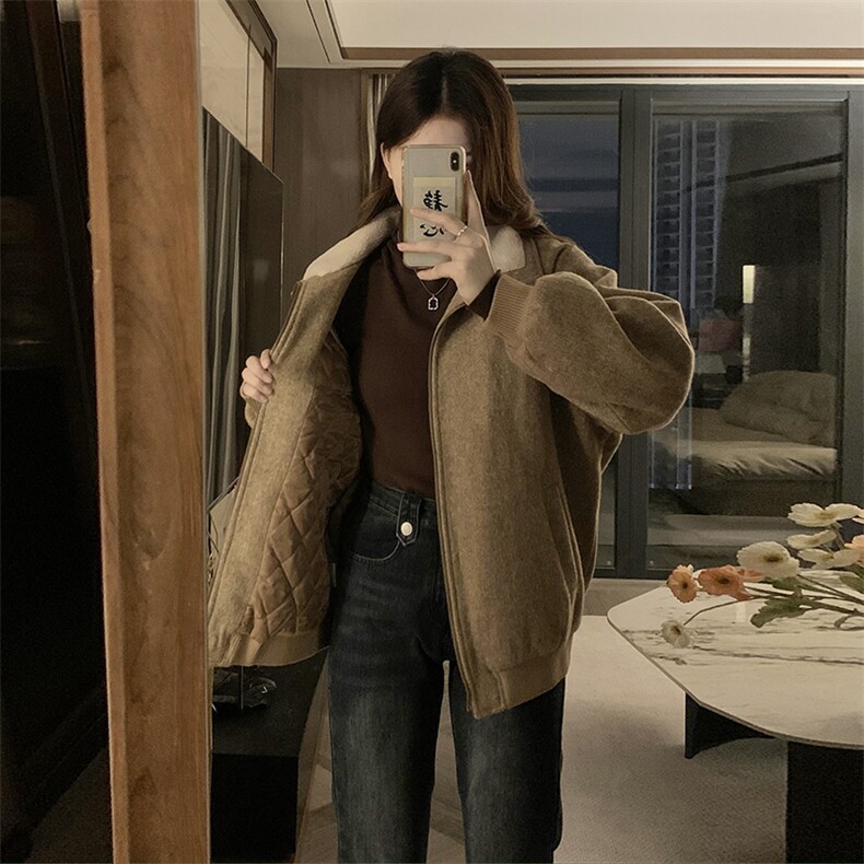C868-P110毛毛翻领夹棉毛呢外套女冬2025新款宽松小个子夹克上衣,男装夹克,星座911-2(原星座613-2）