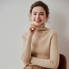 时尚百搭半高领显瘦保暖粉色针织衫，女装羊毛衫，七柒羊绒