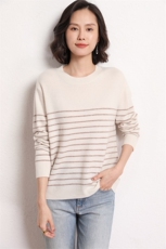 休闲/淑女2024年秋季山羊绒(羊绒)长袖通勤秋冬新款女士条纹，女装羊绒衫，艾米娇羊绒