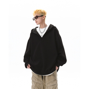 8XL-M叠穿假两件卫衣重磅连帽V领拼接套头衫宽松大码外套WY006P65图片