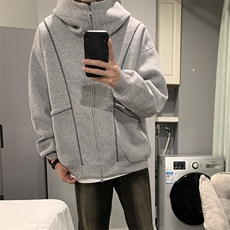 抖音得物高品质秋冬美式高街重磅结构辑明线纹理连帽卫衣外套W111，男装卫衣，电商A486
