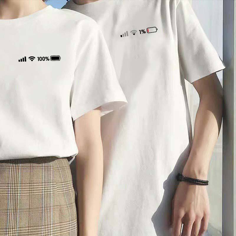 Summer Fun Battery Signal Wireless Network Short-Sleeve T-Shirt for Men and Women, Trendy Brand Loose Pure Cotton Couple Outfit Half-Sleeve Clothing Summer Fun Battery Signal Wireless Network Short-Sleeve T-Shirt for Men and Women, Trendy Brand Loose Pure Cotton Couple Outfit Half-Sleeve Clothing