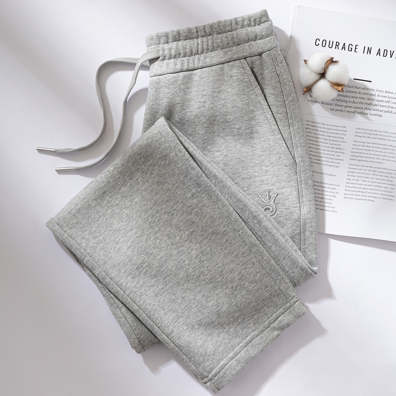 Cotton Straight-Leg Sweatpants for Women, Spring and Autumn 2026 New Casual High-Waisted Large Size Light Gray Women's Pants