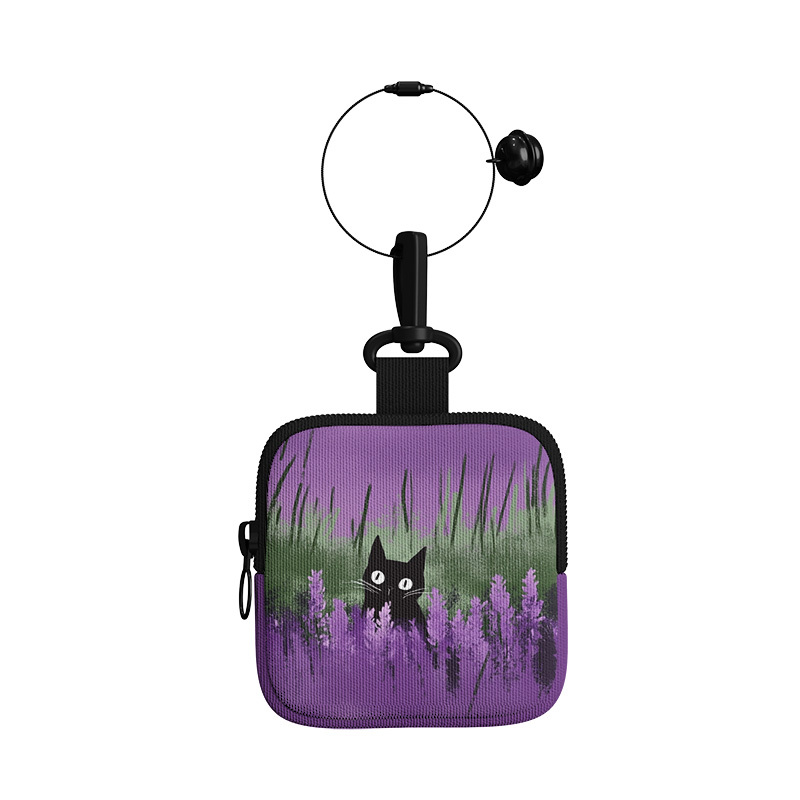 Inki Lavender Cat Cute Oil Painting Style Bell Coin Purse Earphone Square Bag Storage Creative Bag Pendant Inki Lavender Cat Cute Oil Painting Style Bell Coin Purse Earphone Square Bag Storage Creative Bag Pendant