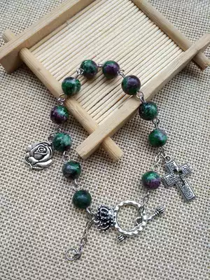 New Catholic Rosary beads bracelet Holy relics Cross couple Jesus Rosary beads red green treasure white stone