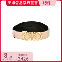 (Tanabata gift)FERRAGAMO FERRAGAMO COWHIDE CROSS pattern double-sided adjustable GANCINI BELT