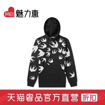 MCQ McQueen mens Black Cotton Swallow print Sports casual hoodie sweater men