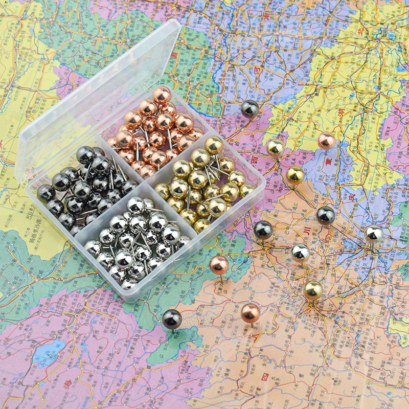 4 colors 100 only metal color colored drawing nails big round head short nail working word nail map marker fixing nail-Taobao