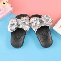 Childrens sandals girl one-word drag rhinestone princess slippers Summer 2020 new girls Joker casual shoes Korean version