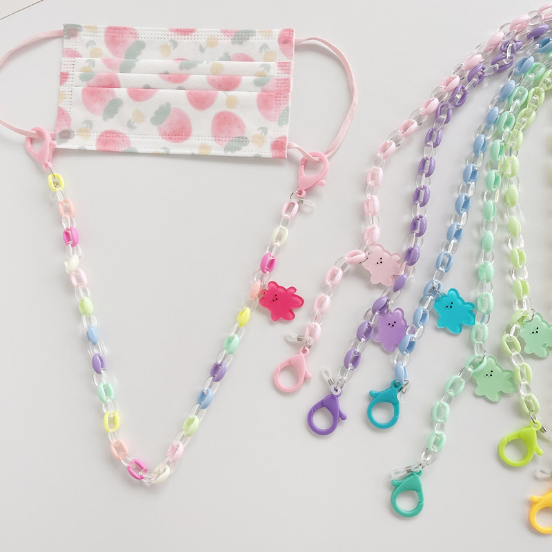 シンプルな漫画のキャンディーカラーのクマの子供用ストラップネックレスメガネチェーンマスクチェーンの新しい韓国語バージョン