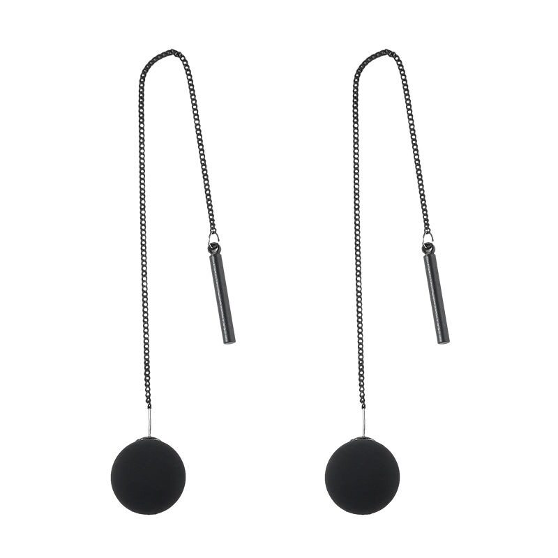 South Korea Black Pearl Earrings Earrings Woman s925 pure silver ear needle long version of round ball pendant ear neckline Temperament Tide Ear