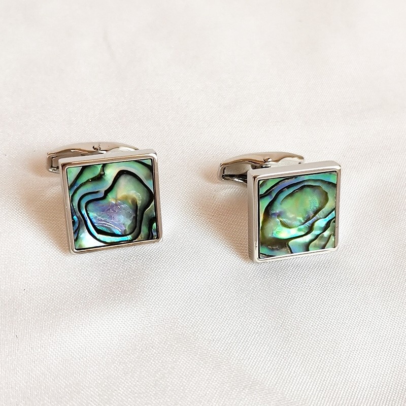 Natural Deep Sea Black Mother-Of-Pearl French Cufflinks Square Golden Abalone Shell Shirt Suit Men's Cuff Nails