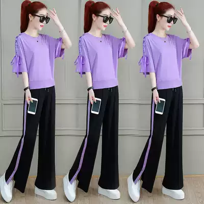 Leisure sports style suit women summer 2021 New thin fashion foreign style small man wide leg pants two piece set
