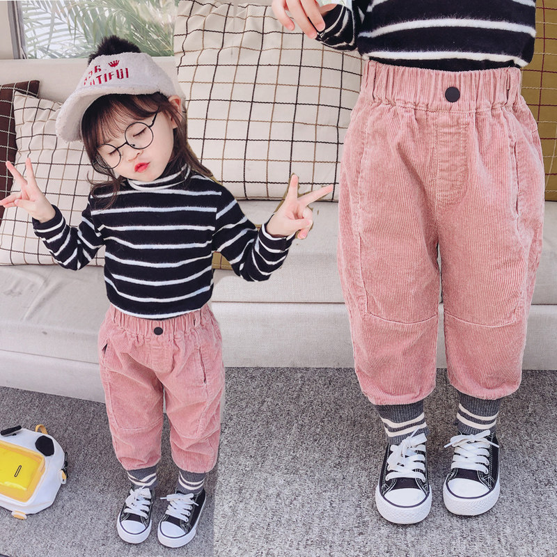 2020 new girl's autumn clothes 0-1-2-3-4-5-year-old children's light core suede pants female baby smoke pipe pants