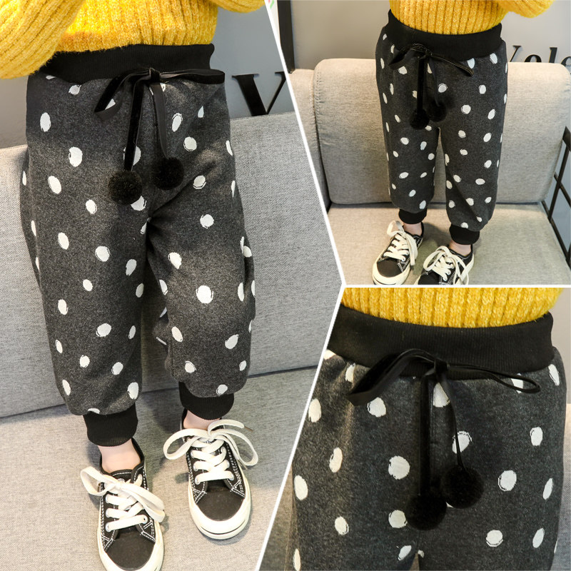 2018 new autumn and winter clothing 0-1-2-3-4 year old girl plus suede round point kharen pants female baby plus suede thick pants