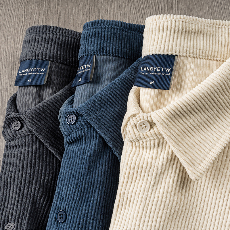 Hong Kong Style Cityboy Striped Corduroy Long-Sleeved Shirt for Men and Women, Autumn and Winter Japanese Retro Lazy Style Shirt